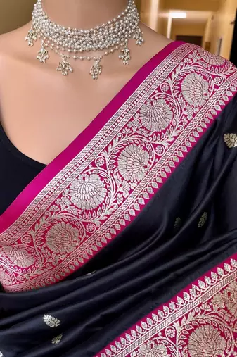 black banarasi silk saree with zari weaving work