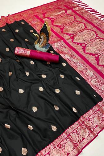 black banarasi silk saree with zari weaving work