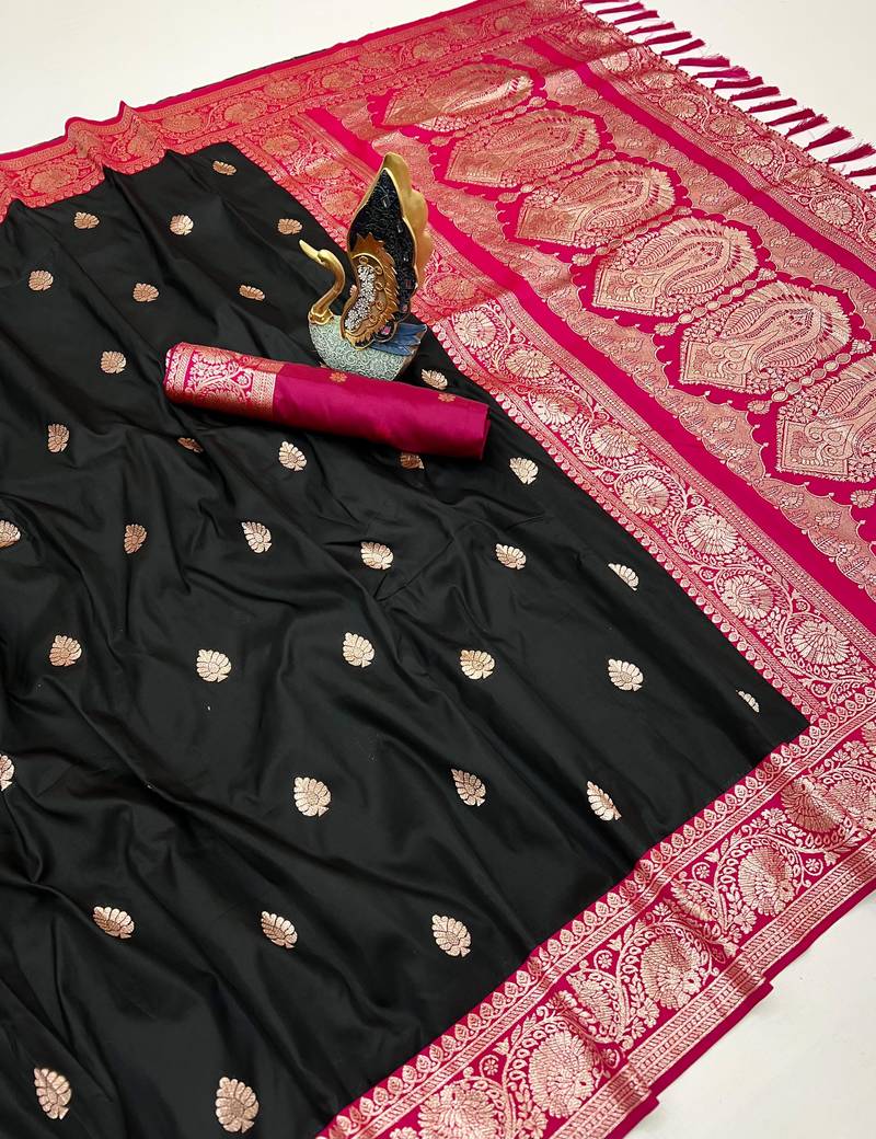 black banarasi SIlk Blnd saree with zari weaving work