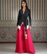 Black plain silk blend co ord set