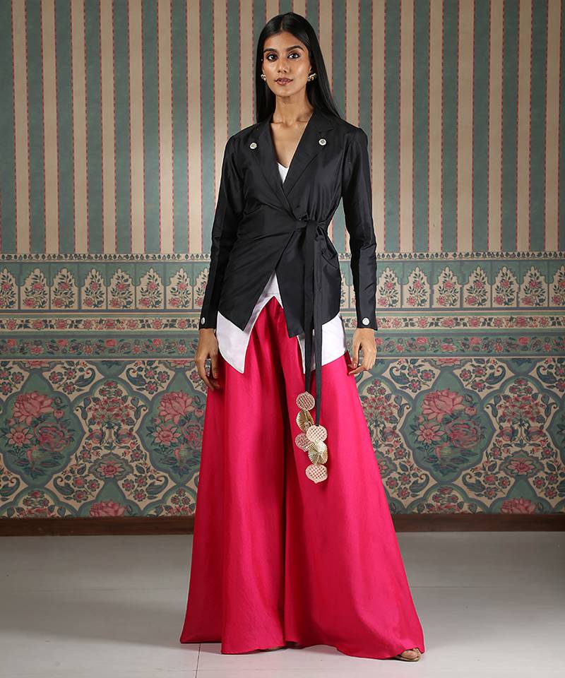 Black plain silk blend co ord set