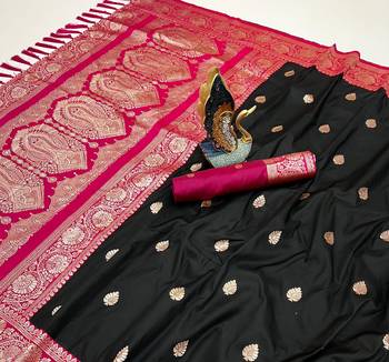black banarasi silk saree with zari weaving work 3