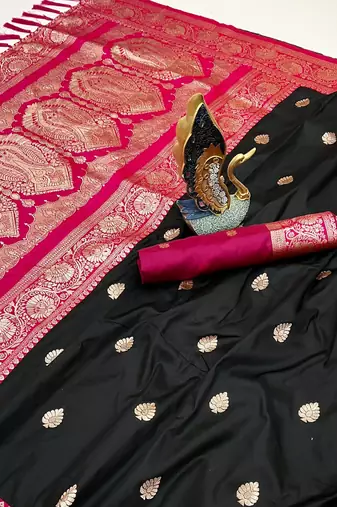 black banarasi silk saree with zari weaving work
