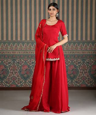 Red embroidered sharara set 1