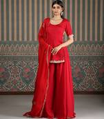 Red embroidered sharara set