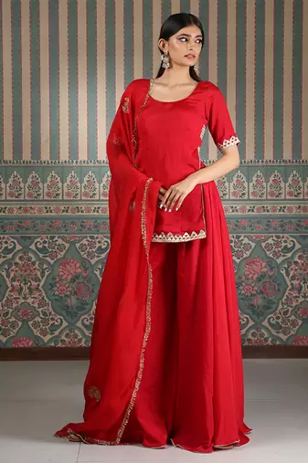 Red embroidered sharara set