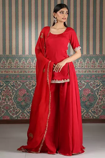 Red embroidered sharara set