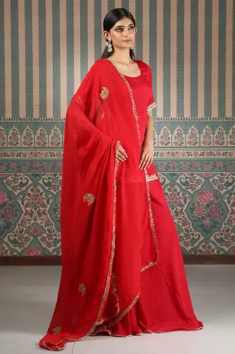 Red embroidered sharara set