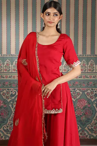 Red embroidered sharara set