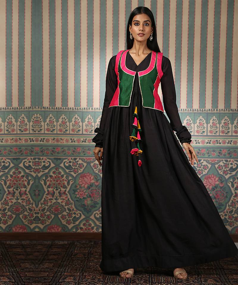 Black gown with multicolour jacket
