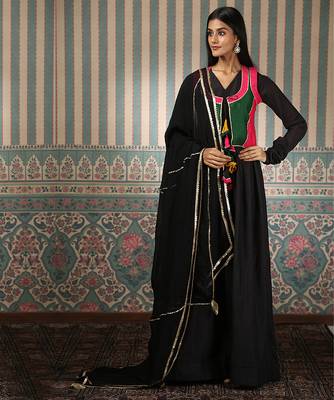 Black gown with multicolour jacket and dupatta 1