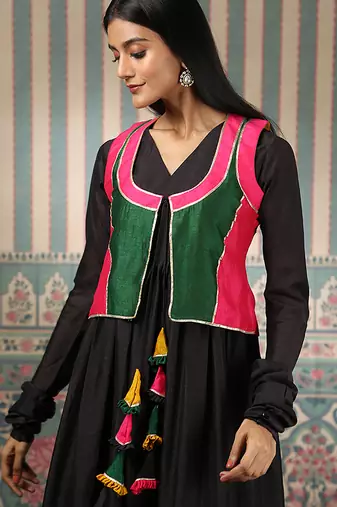 Black gown with multicolour jacket and dupatta