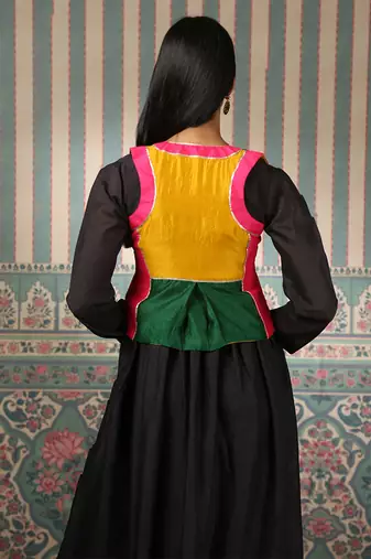 Black gown with multicolour jacket and dupatta