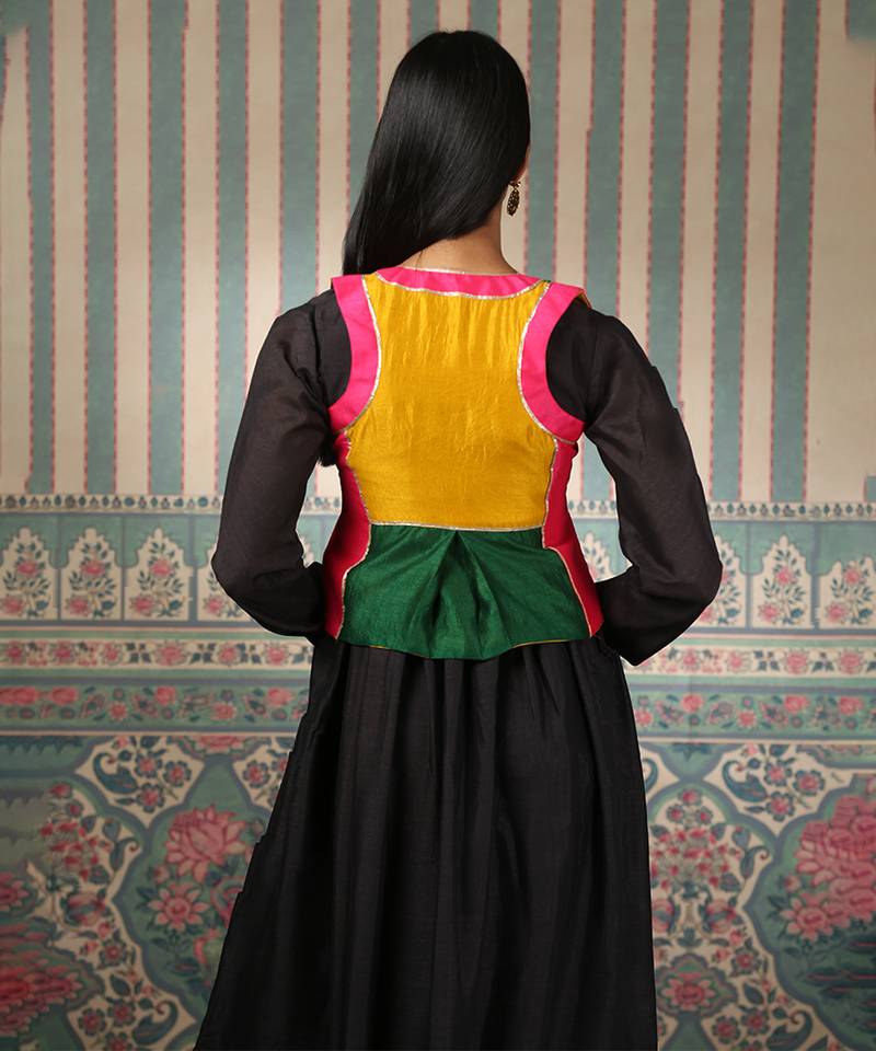 Black gown with multicolour jacket and dupatta