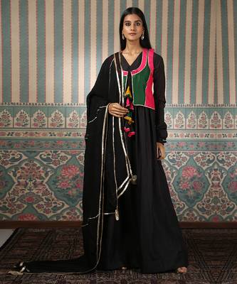 Black gown with multicolour jacket and dupatta 5