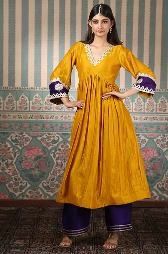 Mustard embroidered kurta set