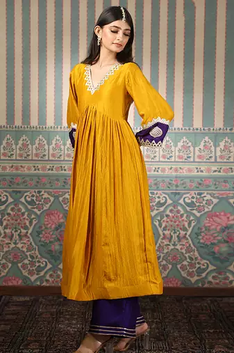 Mustard embroidered kurta set