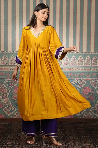 Mustard embroidered kurta set