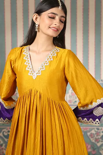 Mustard embroidered kurta set