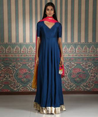 Blue plain anarkali set 1