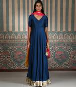 Blue plain silk blend anarkali set