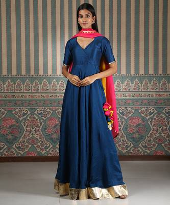 Blue plain anarkali set 2