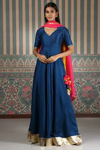 Blue plain anarkali set