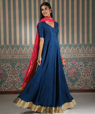 Blue plain anarkali set 3