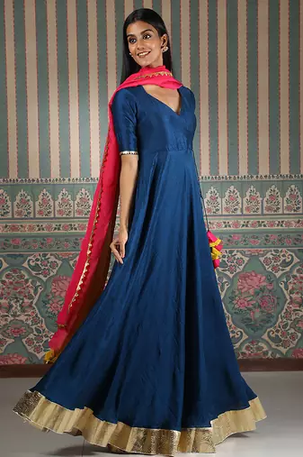 Blue plain anarkali set