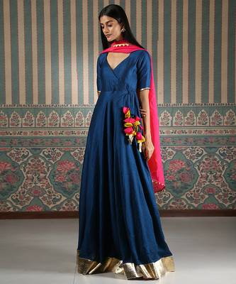 Blue plain anarkali set 4