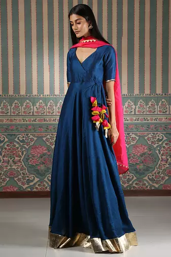 Blue plain anarkali set