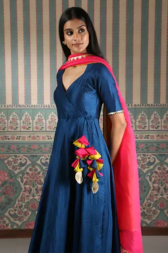 Blue plain anarkali set