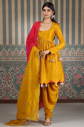 Mustard plain silk blend kurta set
