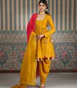 Mustard plain silk blend kurta set