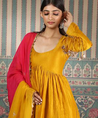 Mustard plain kurta set 2