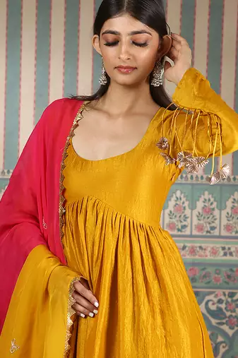 Mustard plain kurta set