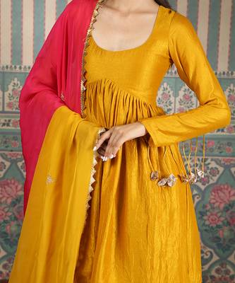 Mustard plain kurta set 3
