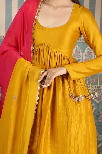 Mustard plain kurta set