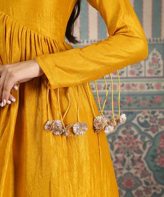 Mustard plain kurta set 4
