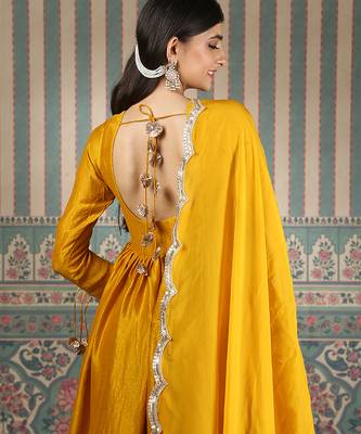 Mustard plain kurta set 5