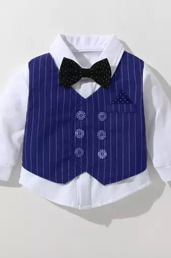 Baby boys party wear 3-piece suit set (shirt, waistcoat & pant with bow tie)