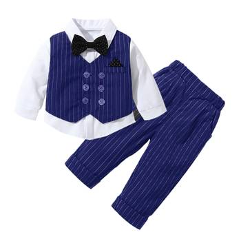 Baby boys party wear 3-piece suit set (shirt, waistcoat & pant with bow tie) 1