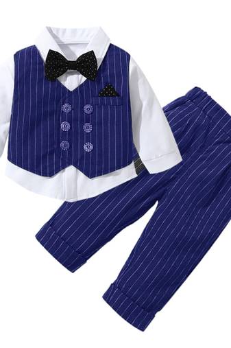 Baby boys party wear 3-piece suit set (shirt, waistcoat & pant with bow tie)