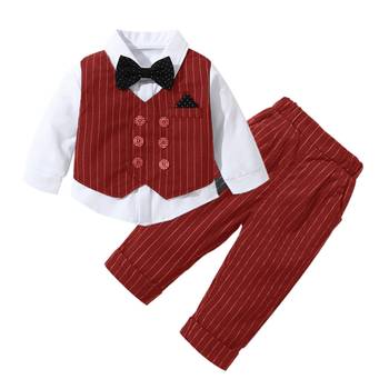 Baby boys party wear 3-piece suit set (shirt, waistcoat & pant with bow tie) 1