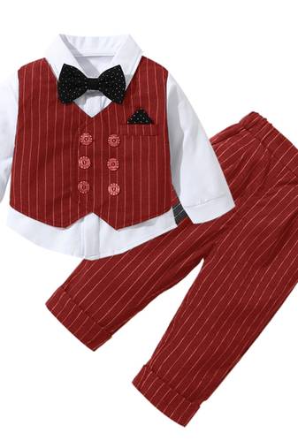 Baby boys party wear 3-piece suit set (shirt, waistcoat & pant with bow tie)