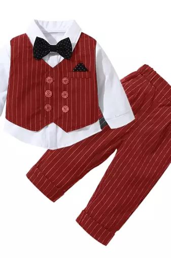 Baby boys party wear 3-piece suit set (shirt, waistcoat & pant with bow tie)