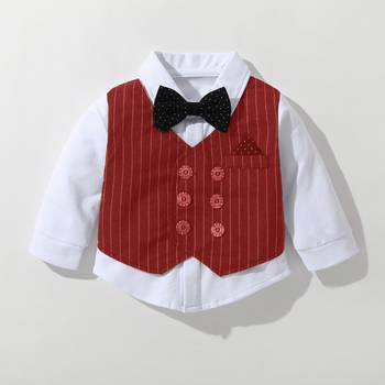Baby boys party wear 3-piece suit set (shirt, waistcoat & pant with bow tie) 2