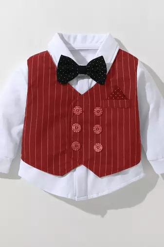 Baby boys party wear 3-piece suit set (shirt, waistcoat & pant with bow tie)