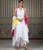 White embroidered silk blend kurta set