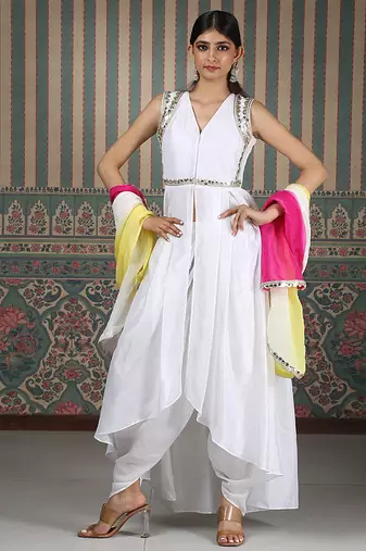White embroidered kurta set